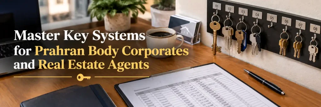 Master key system with labelled keys and security register for Prahran body corporates and real estate agents